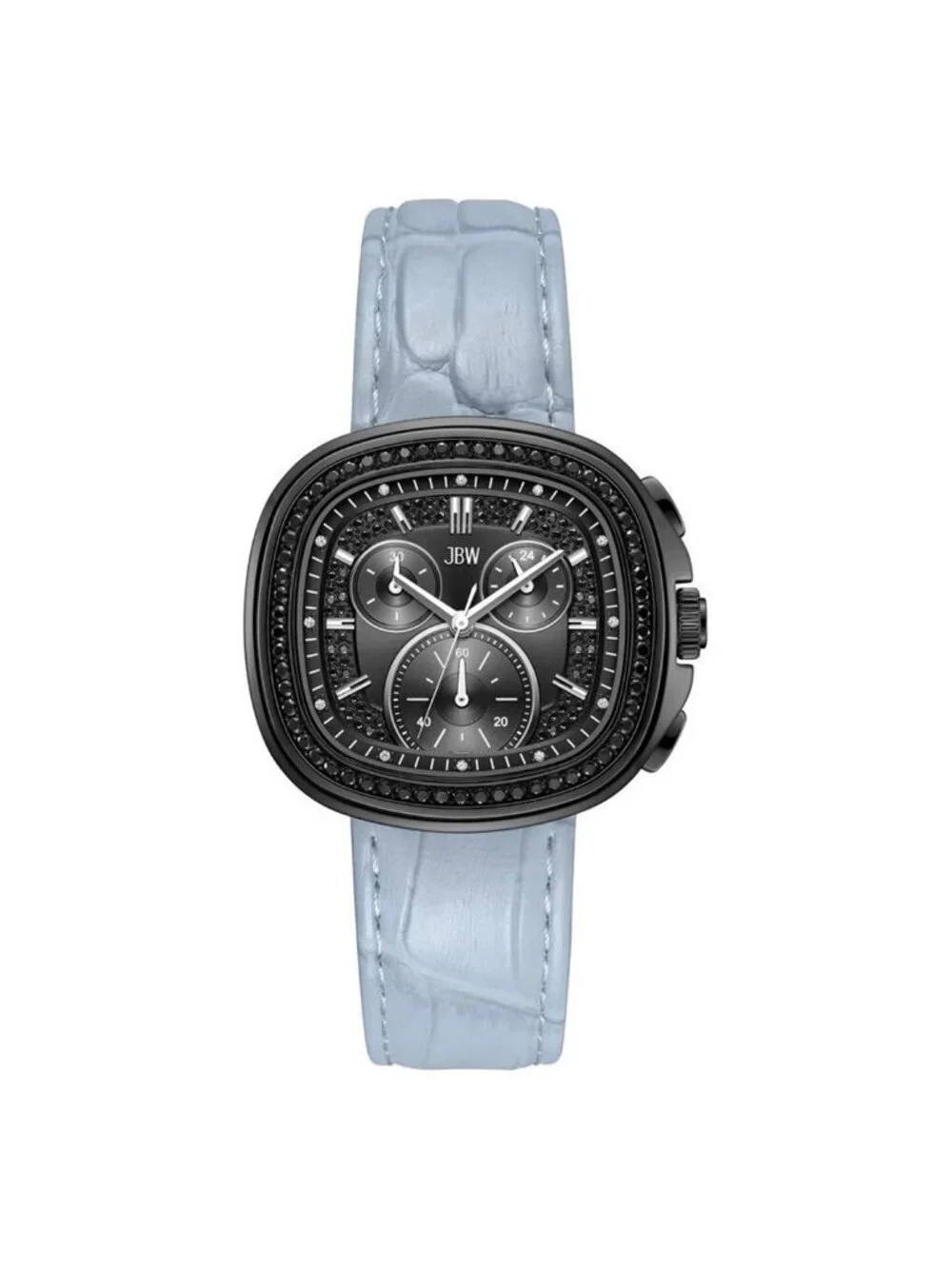 NWT JBW Coast Leather Chronograph GMT Quartz Diamond Black Dial Men's Watch